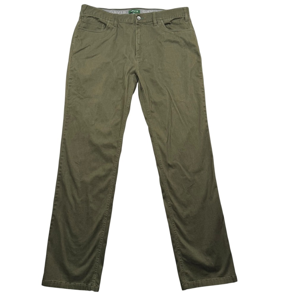 Orvis 5-Pocket Pants Mens 38x34 Olive Green Stretch Cotton Chino 293230
